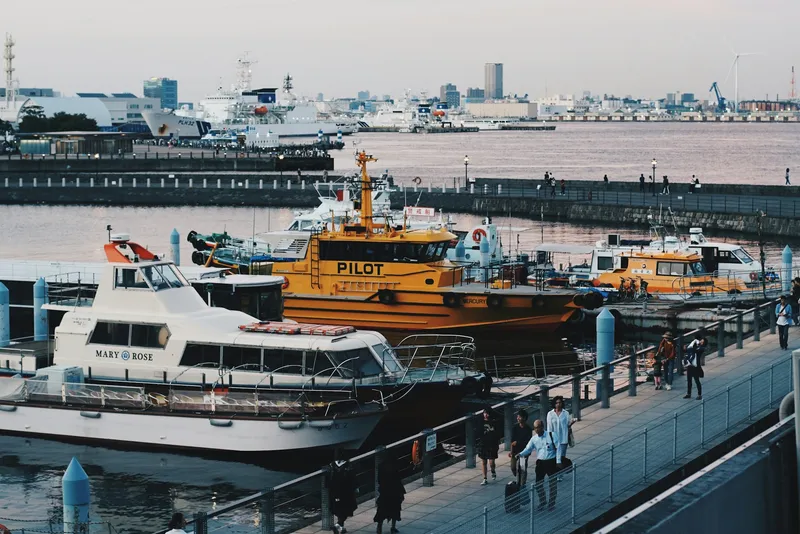 Boats and workboats at Yamashita Park, Port of Yokohama, Japan